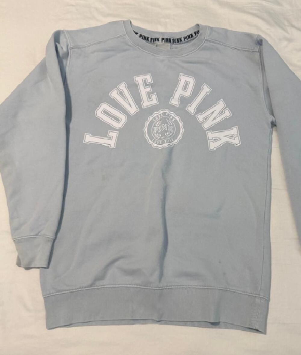 Victoria’s Secret PINK Love Pink Sweatshirt Pullover Light Blue Gray Pre-Owned